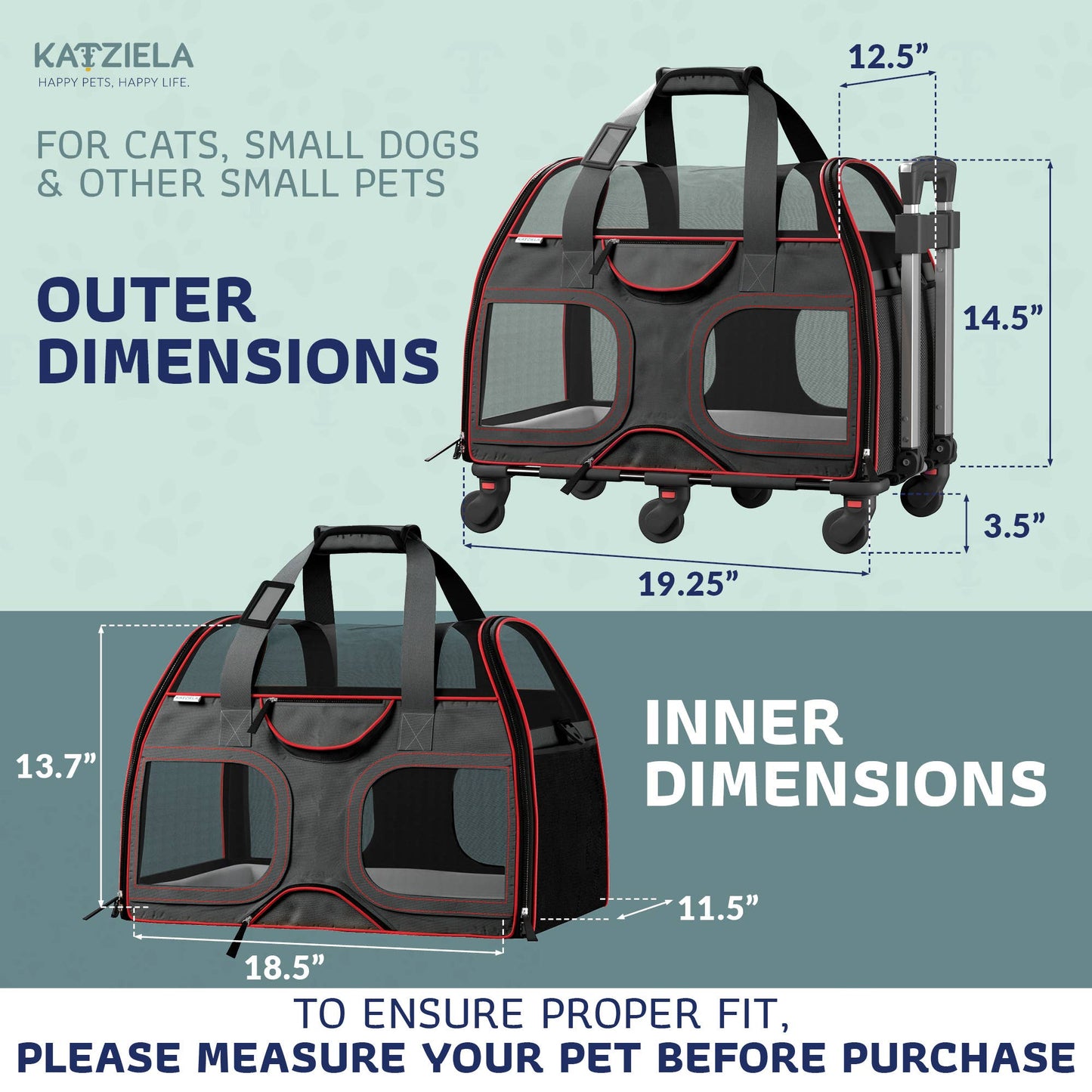 Luxury Rider Pet Carrier with Removable Wheels - 4 Colors: Black and Blue  Image