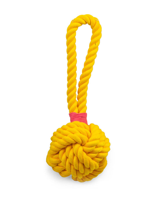 Pet Palette Distribution - ThoozyPet Ball Tug Rope Dog Toy with Handle Yellow 5" Image