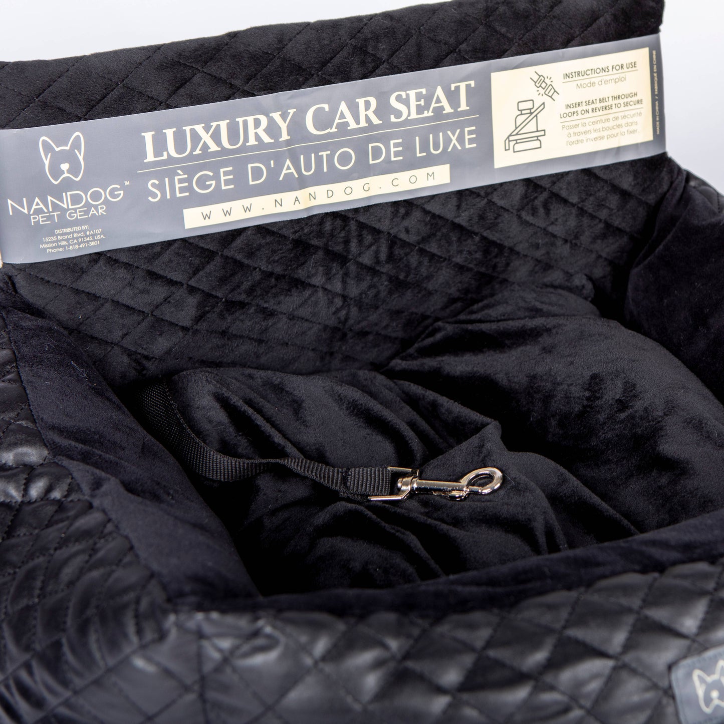 Nandog Pet Gear Florida Authorized Reseller - NANDOG Car Seat Quilted Vegan Leather BLACK Image