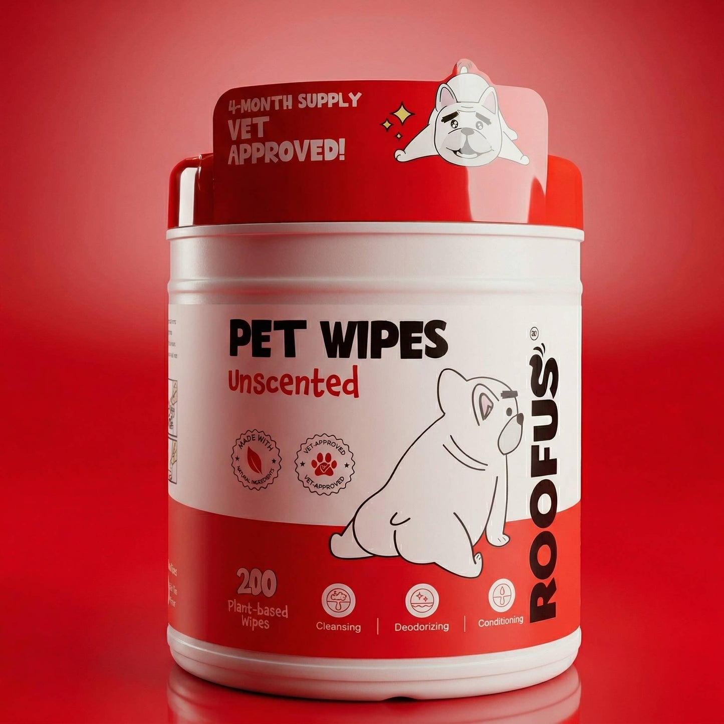 Roofus - Hypoallergenic Pet Wipes | Fragrance Free | 200 XL Wipes Image