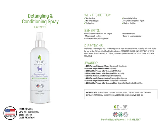 Pure and Natural Pet - Detangling & Conditioning Spray for Dogs  Image