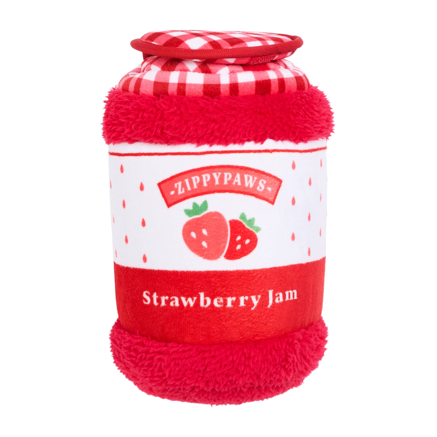 ZippyPaws Bungee Burrow Strawberry Jam Jar Plush Dog Toy Image
