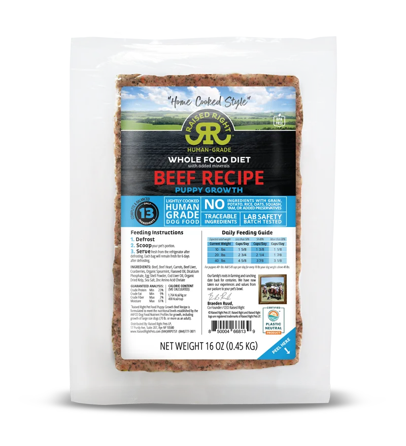 Raised Right Gently Cooked Puppy Food Beef 16 Oz Image