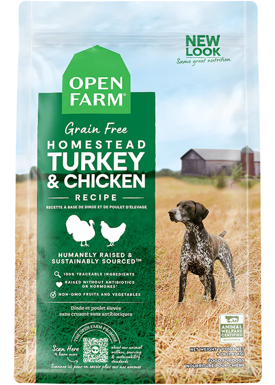 
            
                Load image into Gallery viewer, Open Farm Homestead Turkey &amp;amp; Chicken Grain-Free Dry Dog Food 4 LB Image
            
        