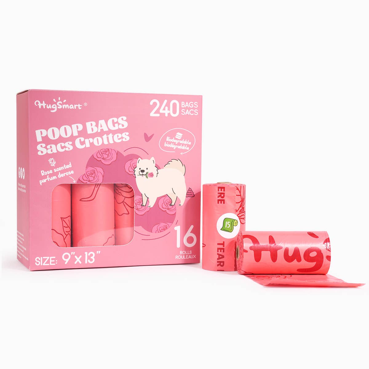 Hugsmart Products Inc - HugSmart Pet - Poop Bag | Rose Poop Bags 16pack Image