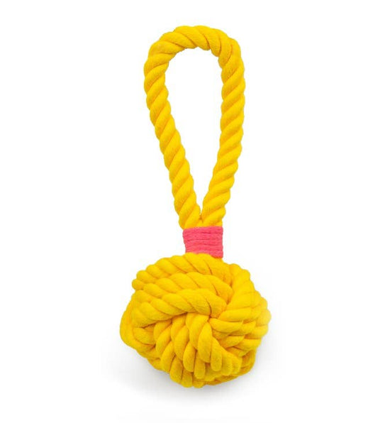 ThoozyPet Ball Tug Rope Dog Toy with Handle Yellow 3" Image
