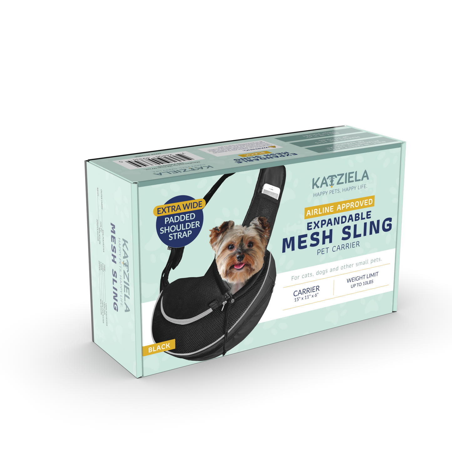 Katziela - Pet Carrier Expandable Sling For Small Dogs And Cats Black Image