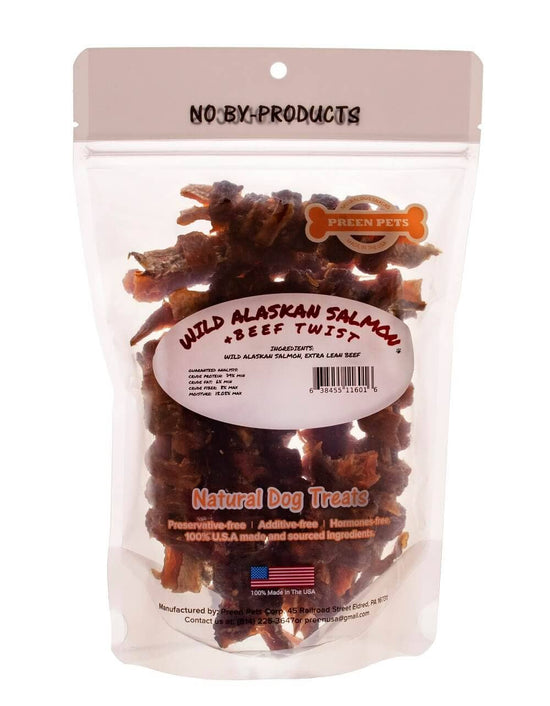 Preen Pets - Wild Alaskan Salmon & Sirloin Beef Twists – Fish Dog Treats Image