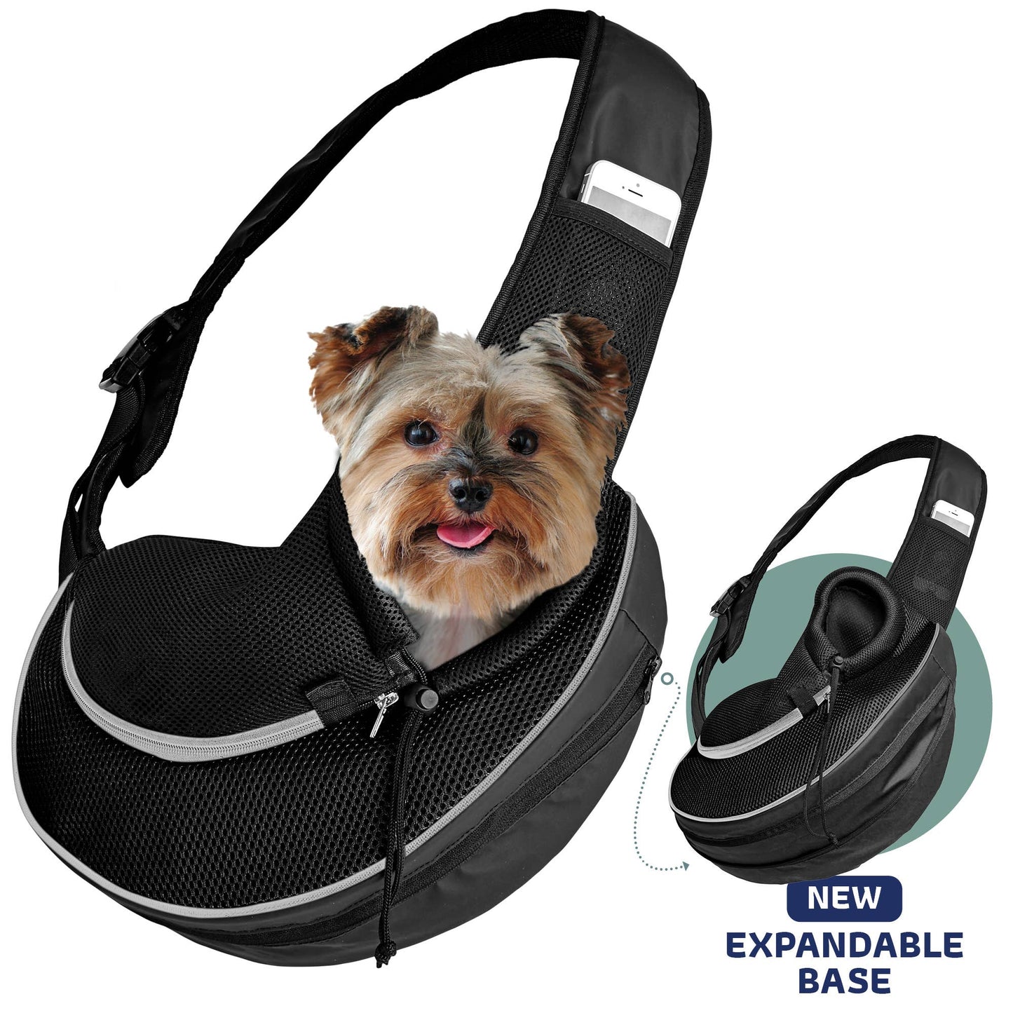 Pet Expandable Sling - Black: Green  Image