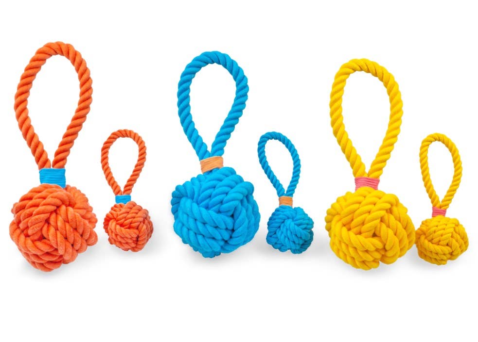 ThoozyPet Ball Tug Rope Dog Toy with Handle Blue 3" Image