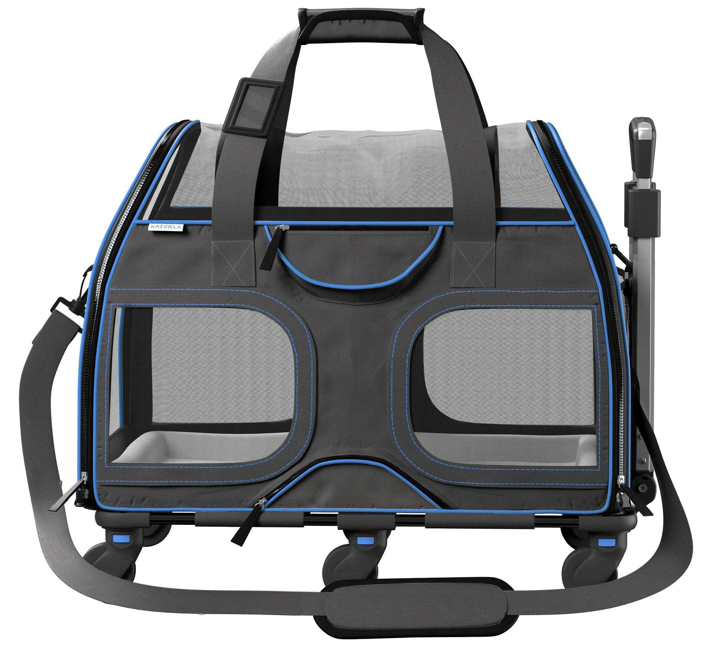 Luxury Rider Pet Carrier with Removable Wheels Black and Blue Image