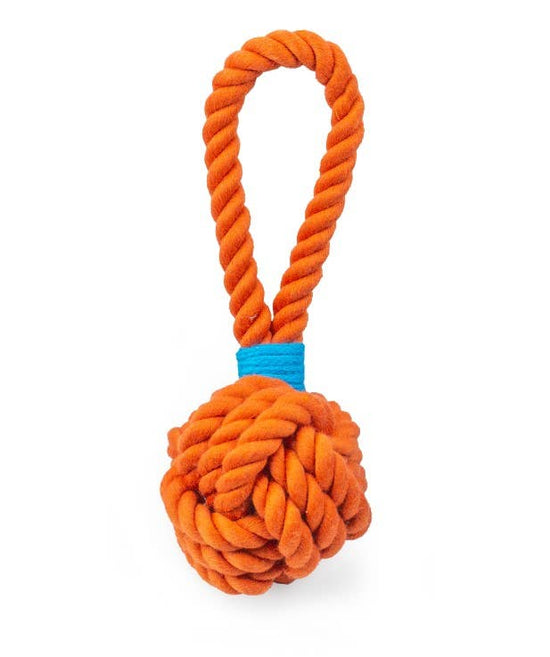 ThoozyPet Ball Tug Rope Dog Toy with Handle Orange 3" Image