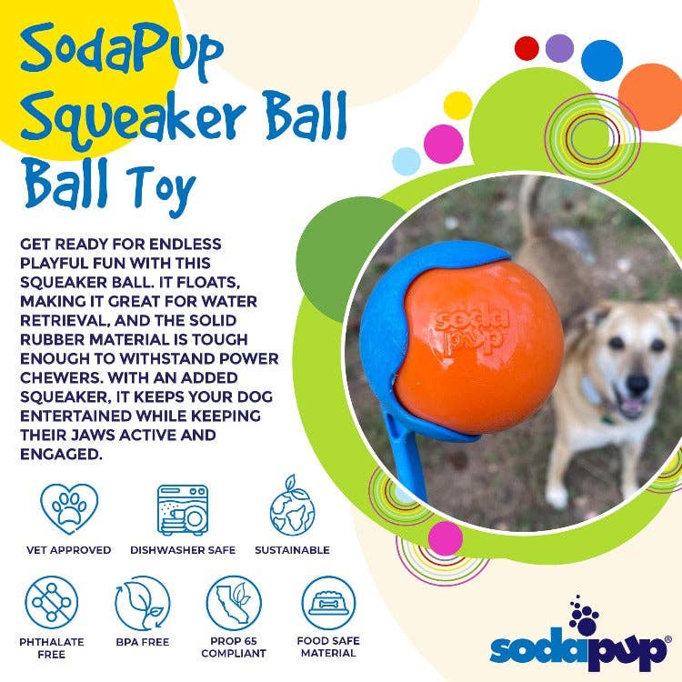 SodaPup Dog Toys - Squeak Ball Ultra Durable PUP-X Squeaking, Chewing, Floating & Retrieving Ball Image
