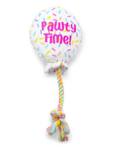 ThoozyPet Birthday Balloon Plush Dog Toy with Rope 7" Image