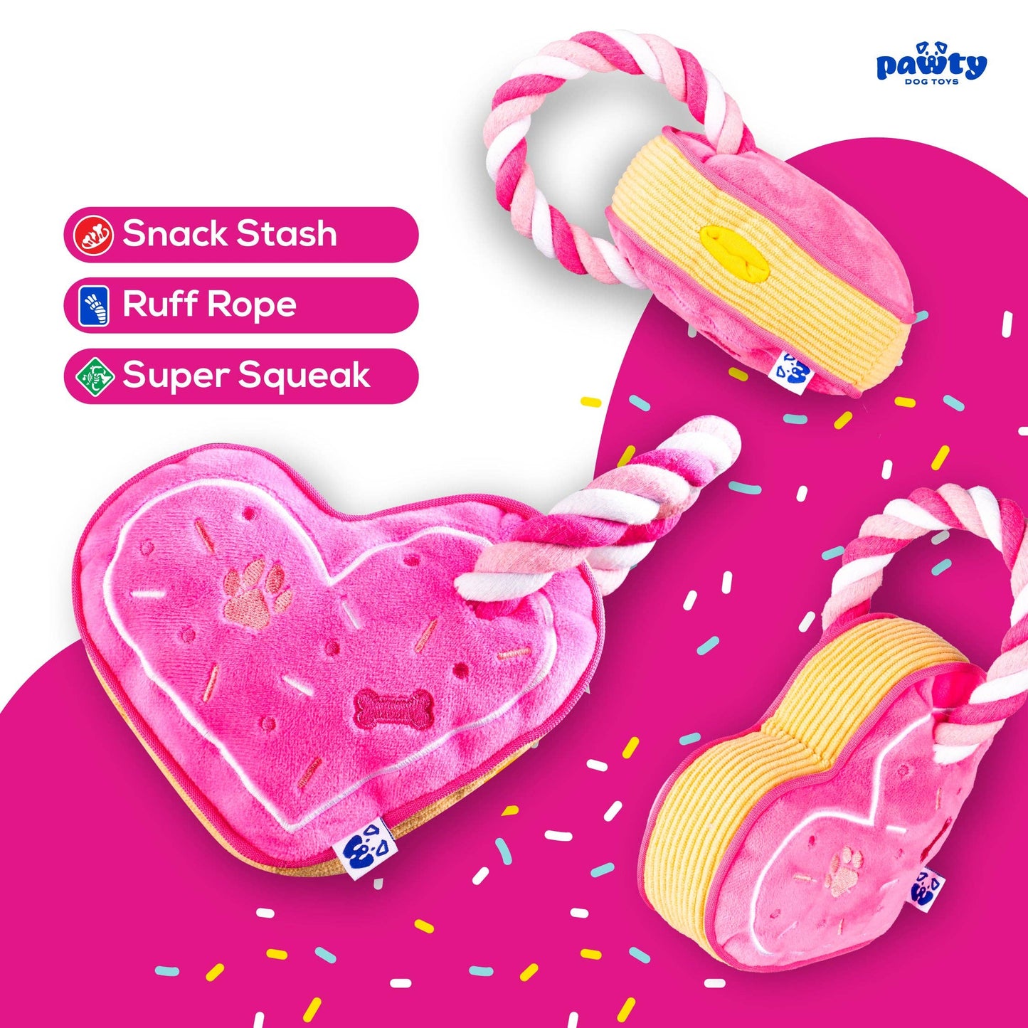PAWTY Dog Toys - Love Heart w/ Tug Rope Image