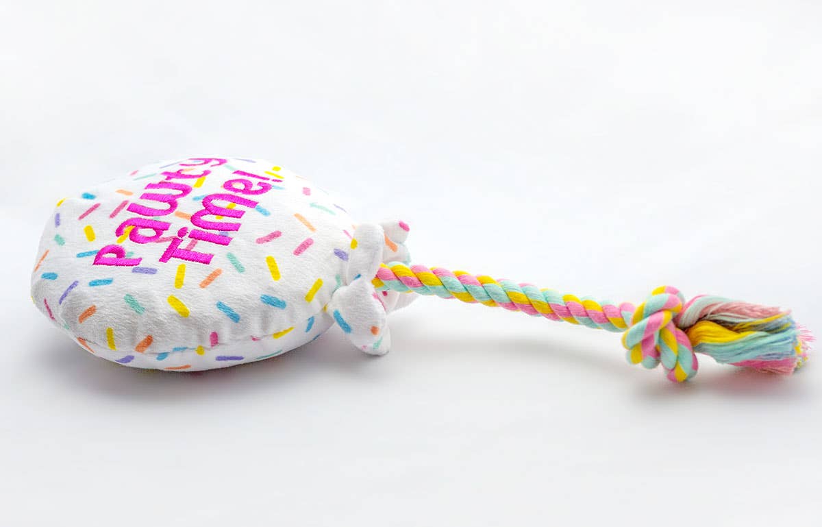 ThoozyPet Birthday Balloon Plush Dog Toy with Rope 7" Image