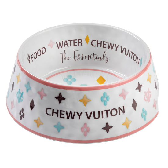 Haute Diggity Dog - White Chewy Vuiton Dog Bowl - 3 Sizes!! Dog Food Bowl Image