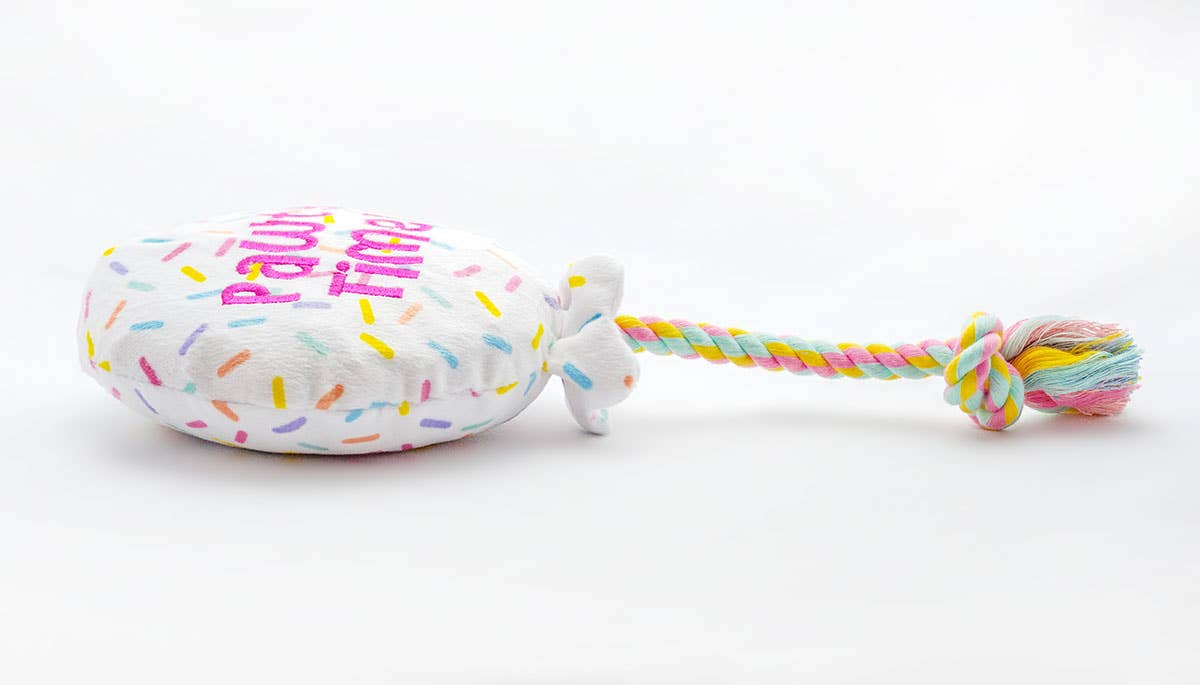 ThoozyPet Birthday Balloon Plush Dog Toy with Rope 7" Image