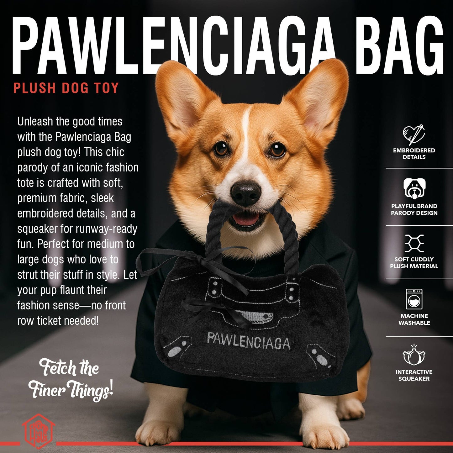 Chomp Haus - Pawlenciaga Bag – Plush Squeaky Designer Dog Toy Image