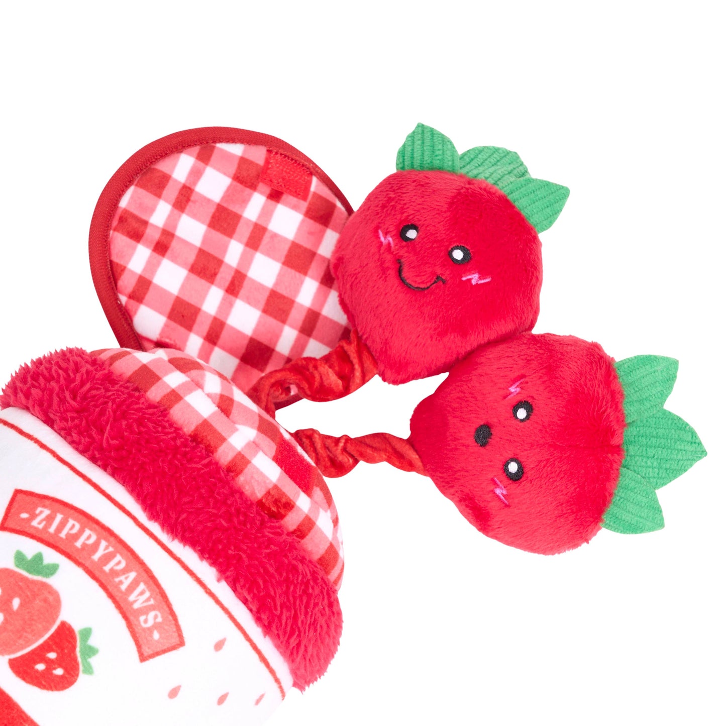ZippyPaws Bungee Burrow Strawberry Jam Jar Plush Dog Toy Image