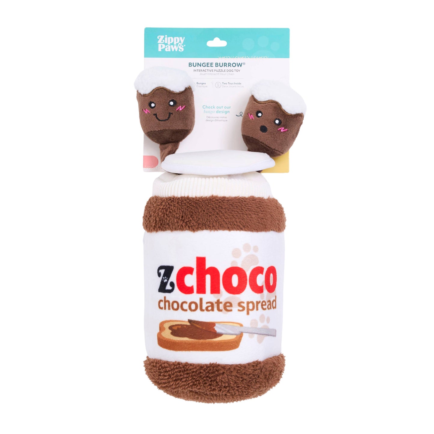 ZippyPaws Bungee Burrow Chocolate Spread Jar Plush Dog Toy Image
