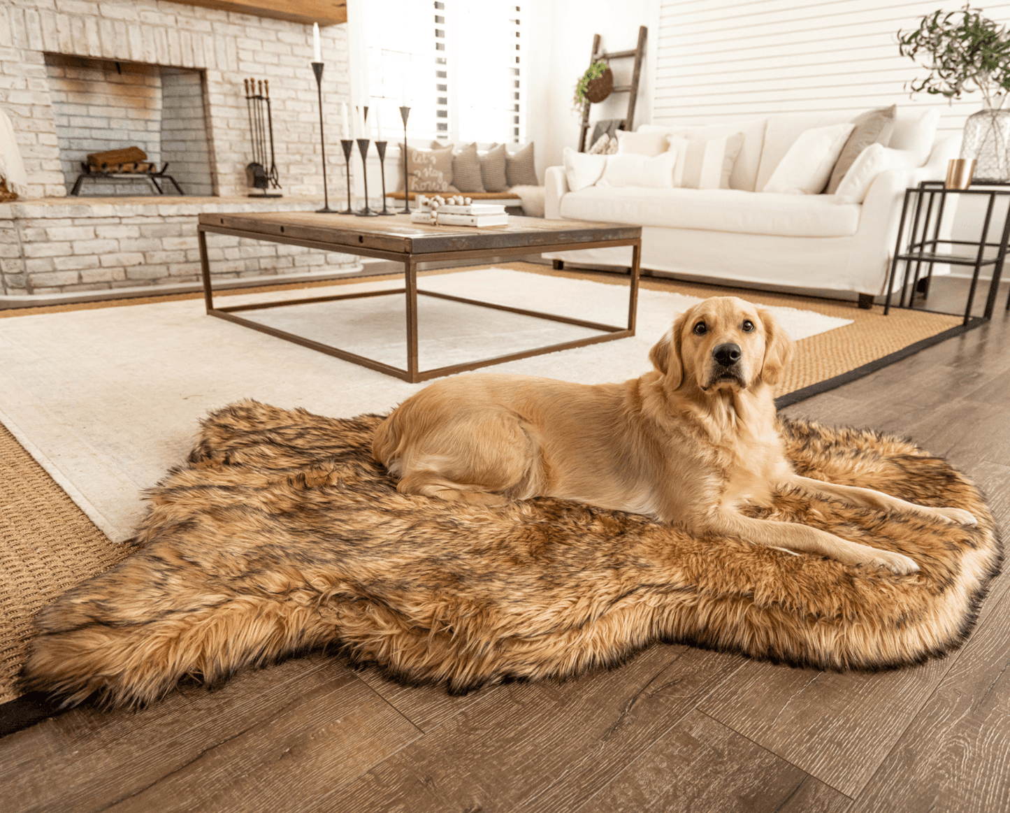 Paw Brands - PupRug by Paw.com™ Faux Fur Orthopedic Dog Bed - Curve Sable Tan Image