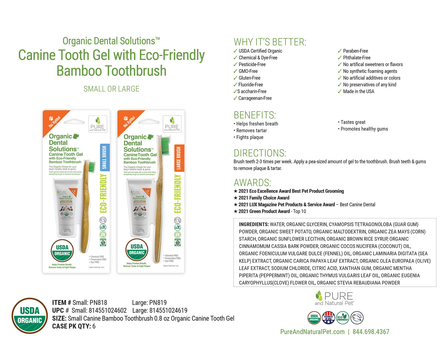 Pure and Natural Pet - Organic Tooth Gel & Bamboo Toothbrush for Dogs  - Large Kit  Image