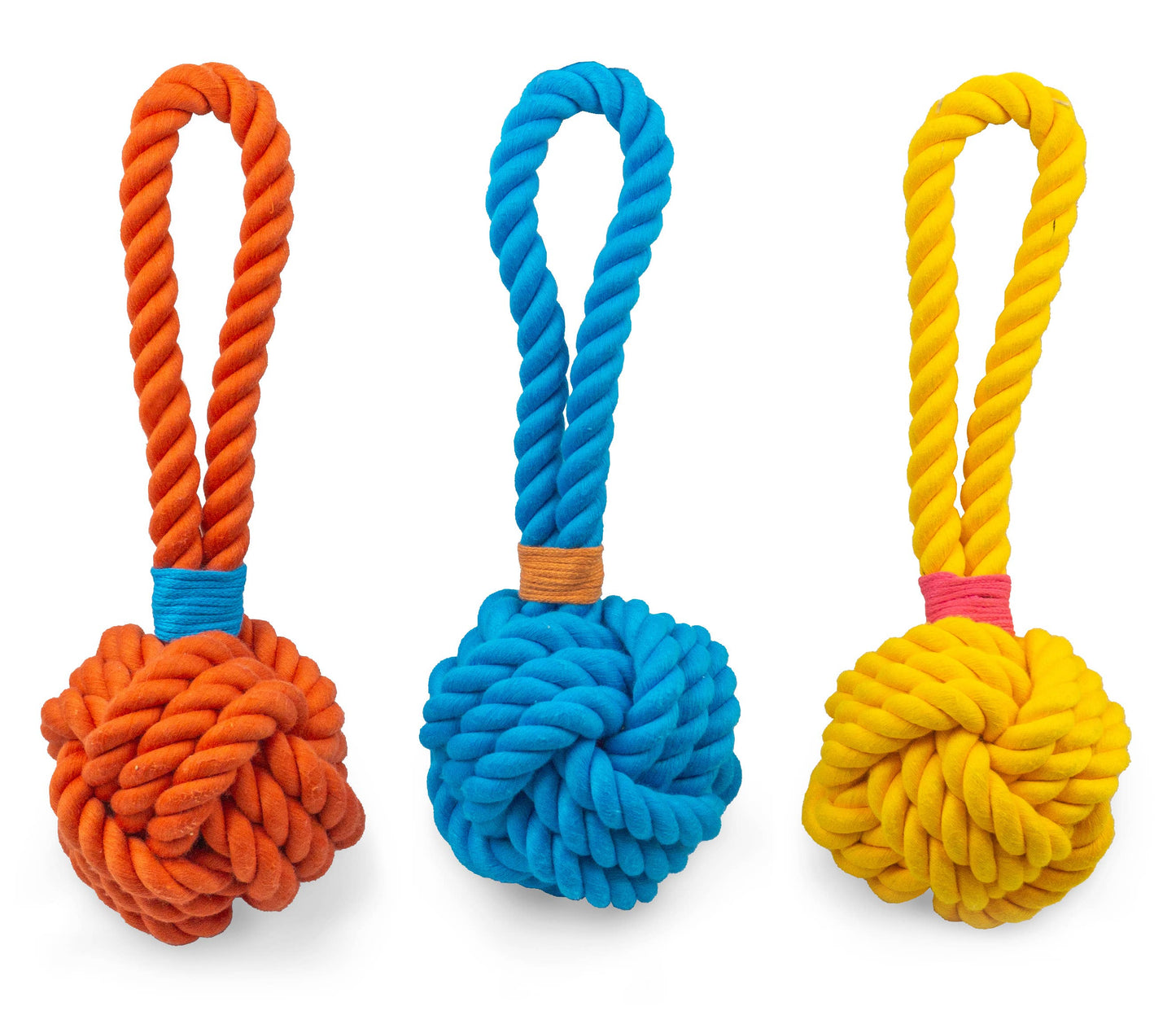 Pet Palette Distribution - ThoozyPet Ball Tug Rope Dog Toy with Handle Yellow 5" Image