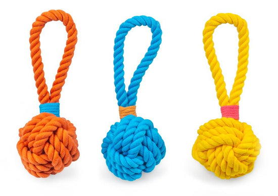 ThoozyPet Ball Tug Rope Dog Toy with Handle Orange 5" Image