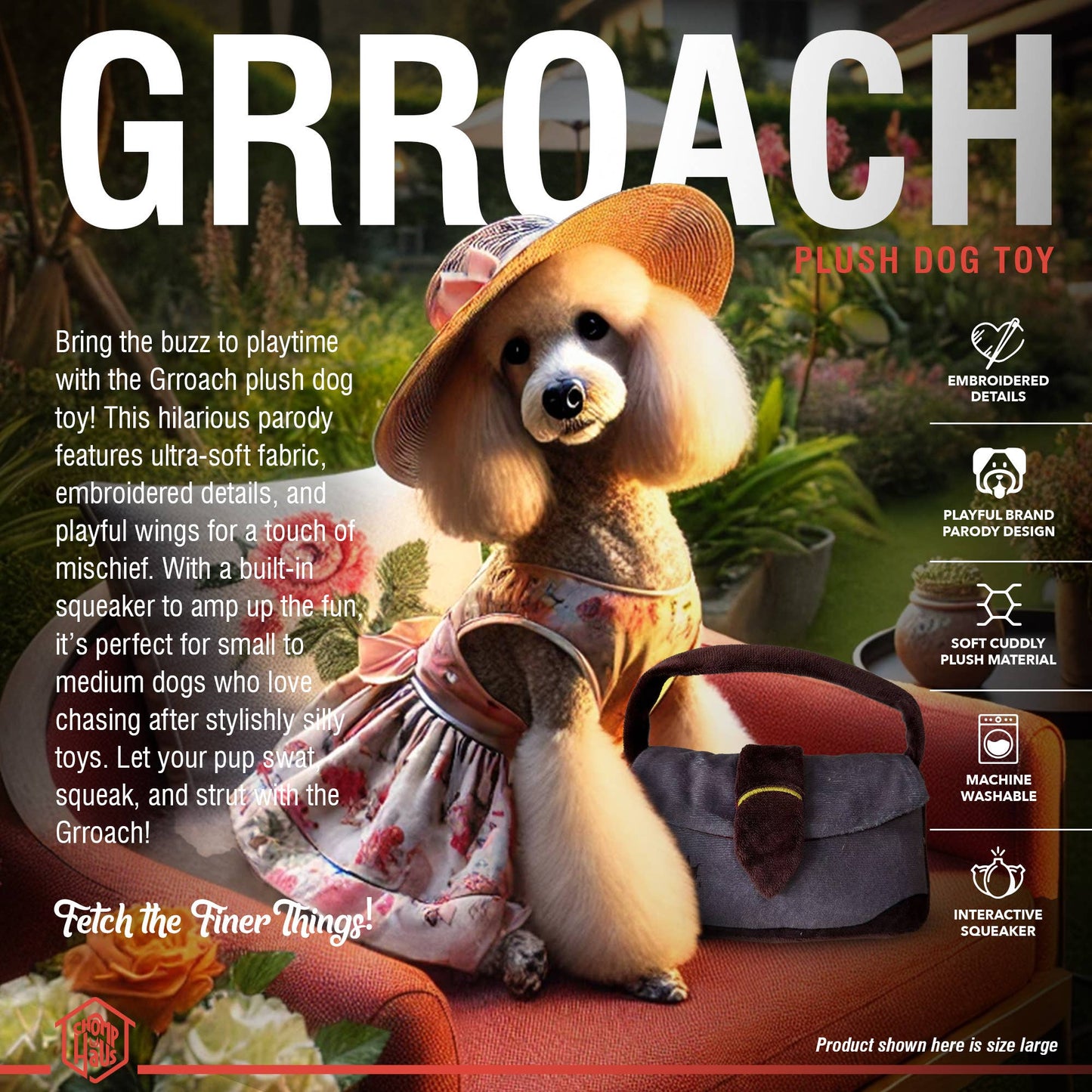 Chomp Haus - Grrroach Handbag – Plush Squeaky Designer Dog Toy Image