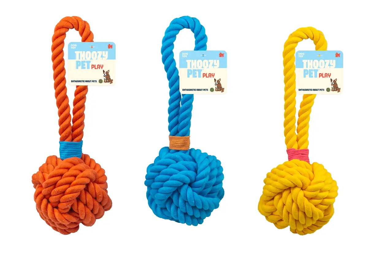 Pet Palette Distribution - ThoozyPet Ball Tug Rope Dog Toy with Handle Blue 5" Image