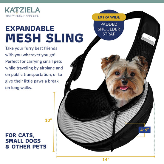 Katziela - Pet Carrier Expandable Sling For Small Dogs And Cats Black Image