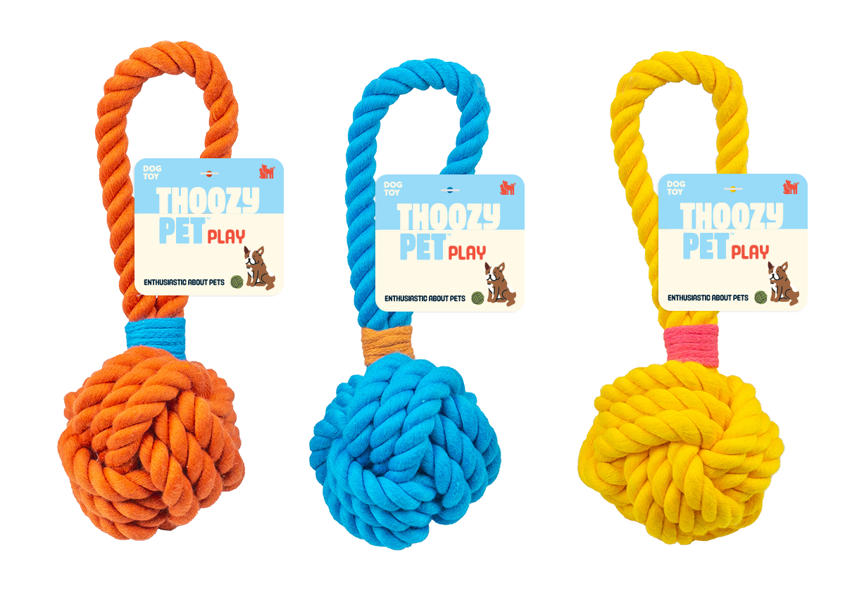 ThoozyPet Ball Tug Rope Dog Toy with Handle Orange 3" Image