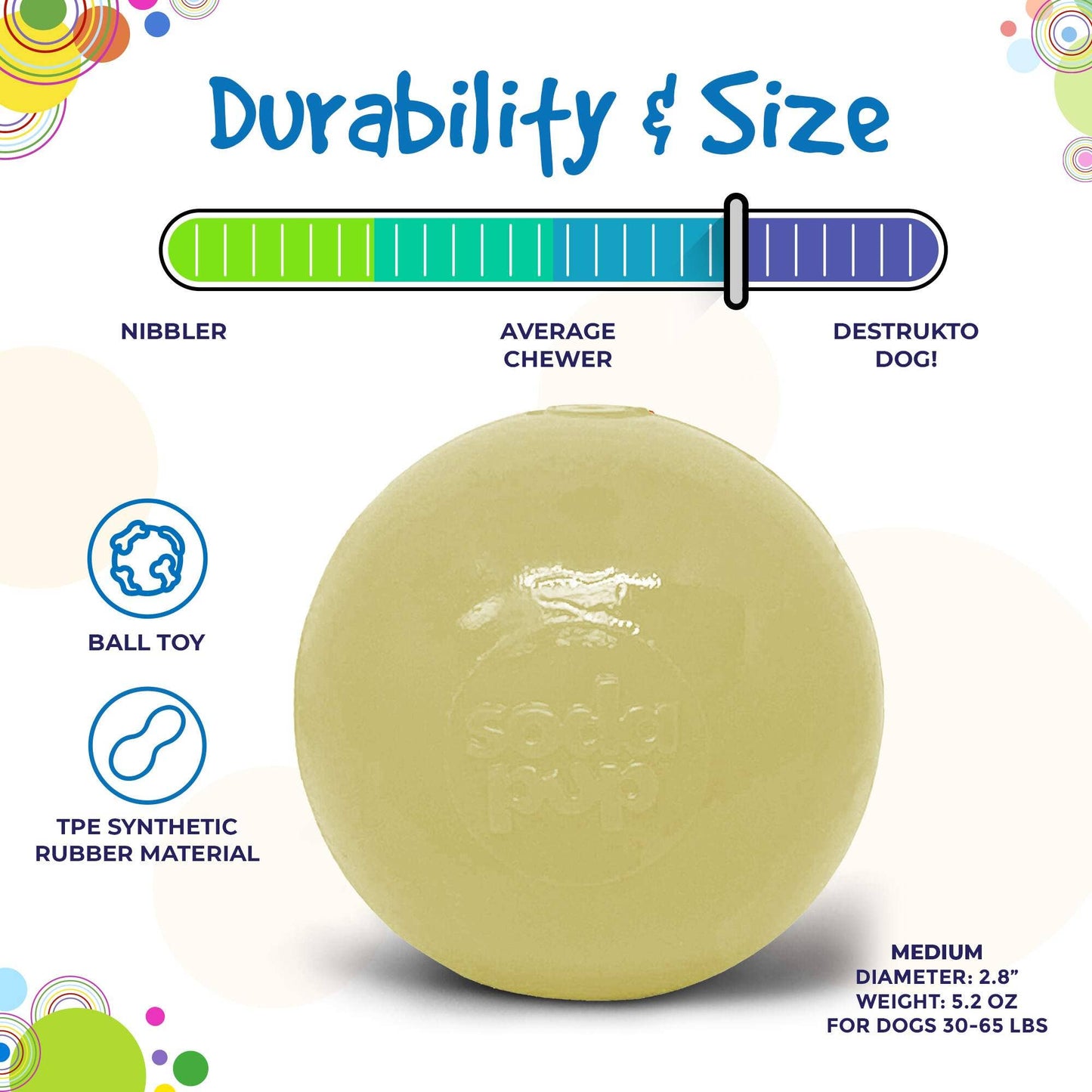 SodaPup Dog Toys - Squeak Ball Ultra Durable PUP-X Squeaking, Chewing, Floating & Retrieving Ball Image