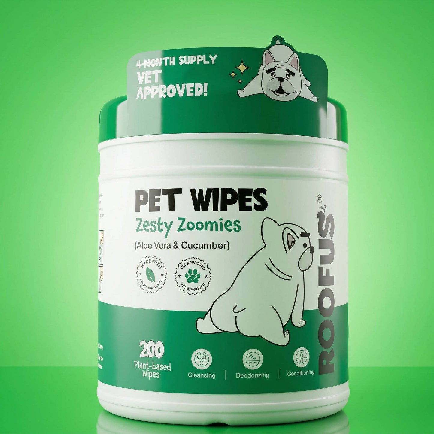 Roofus - Hydrating Pet Wipes | Zesty Zoomies | 200 XL Wipes Image