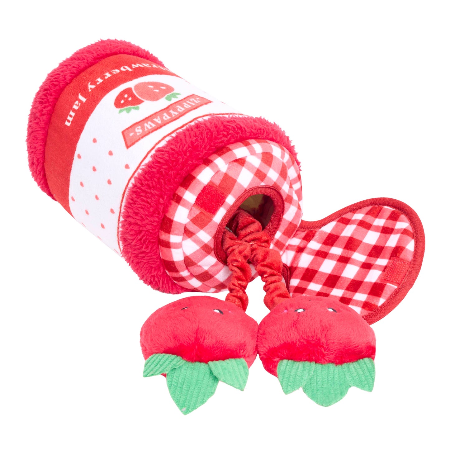 ZippyPaws Bungee Burrow Strawberry Jam Jar Plush Dog Toy Image