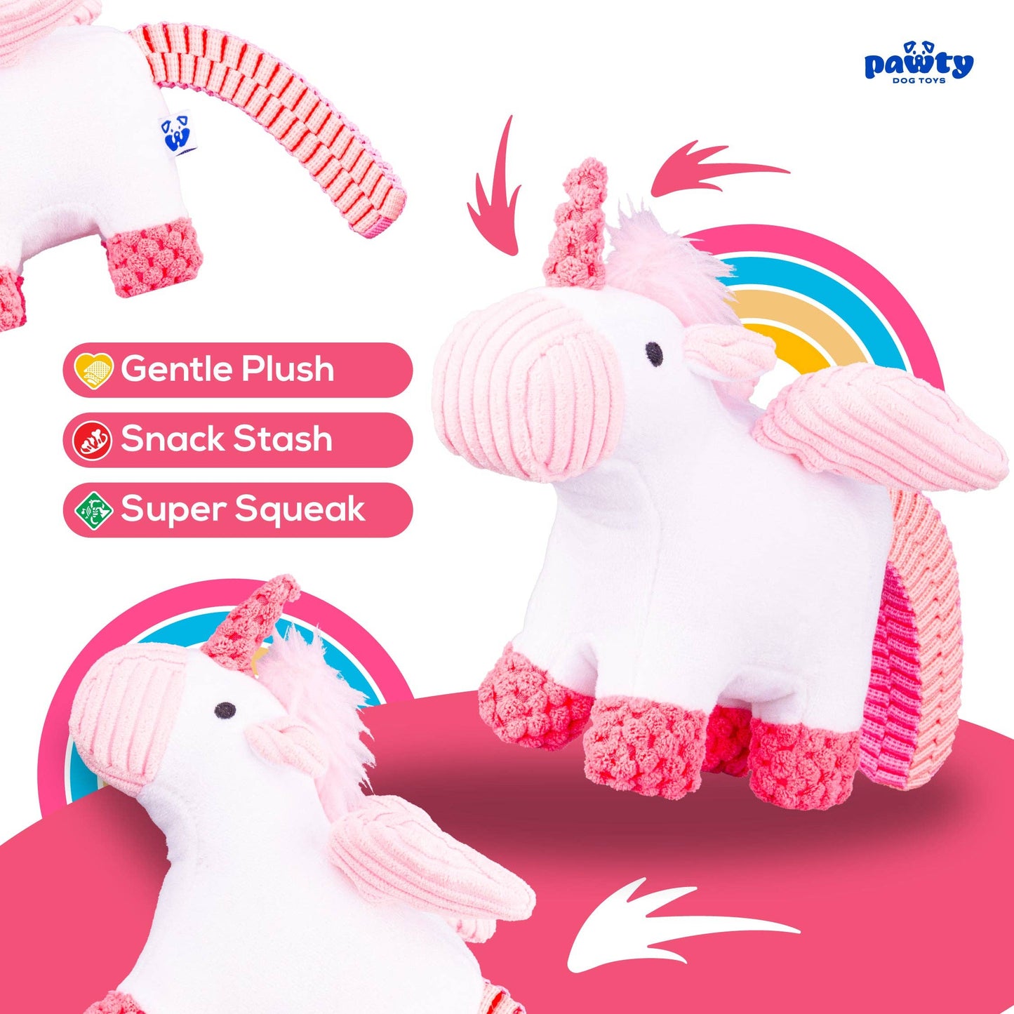 PAWTY Dog Toys - PAWTY Unicorn Dog Toy – Plush Magical Squeaky Toy with Crinkle Wings – Soft & Durable Chew Companion – Cute Fantasy Gift for Dogs – Ideal for Small & Medium Dogs Image