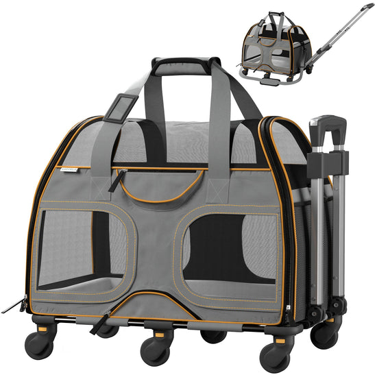 Luxury Rider Pet Carrier with Removable Wheels Gray and Orange Image