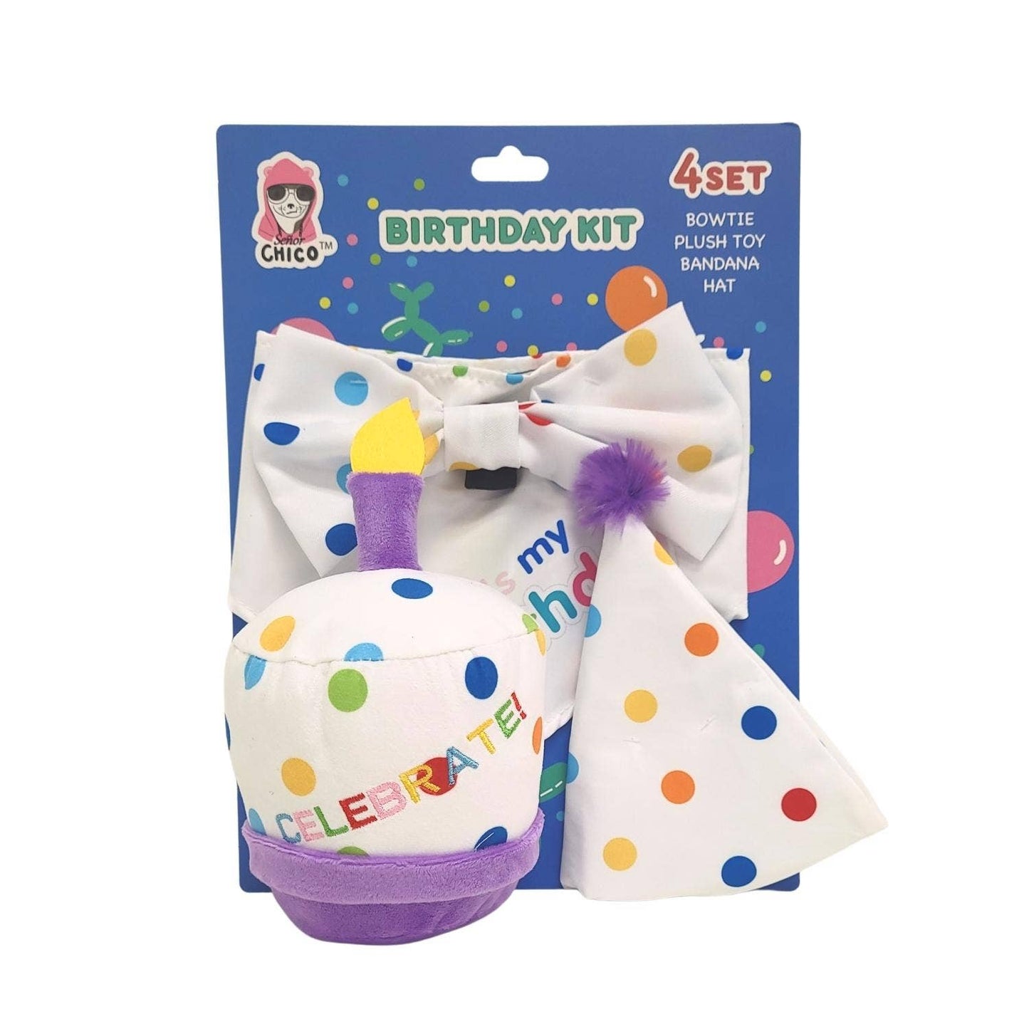 4-Piece Dog Birthday Kit: Bandana, Hat, Bow Tie, Plush Toy  Image