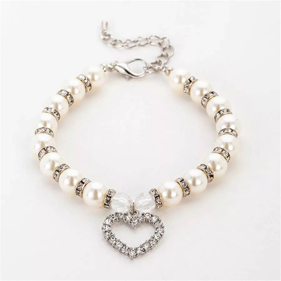Bark Fifth Avenue - Heart and Pearl Necklace- White  Image