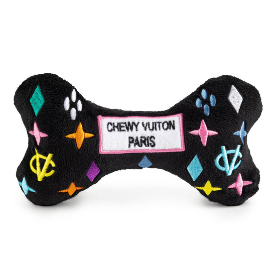 Load image into Gallery viewer, Haute Diggity Dog - Black Monogram Chewy Vuiton Bone Squeaker Dog Toy: Large  Image
