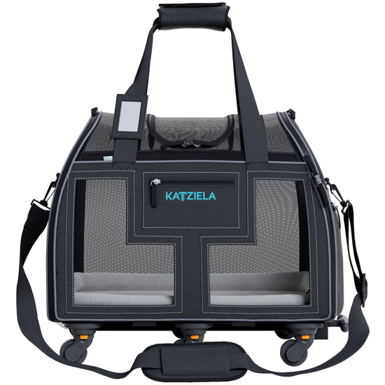Load image into Gallery viewer, Katziela Luxury Lorry Wheeled Carrier Black/Blue Image
