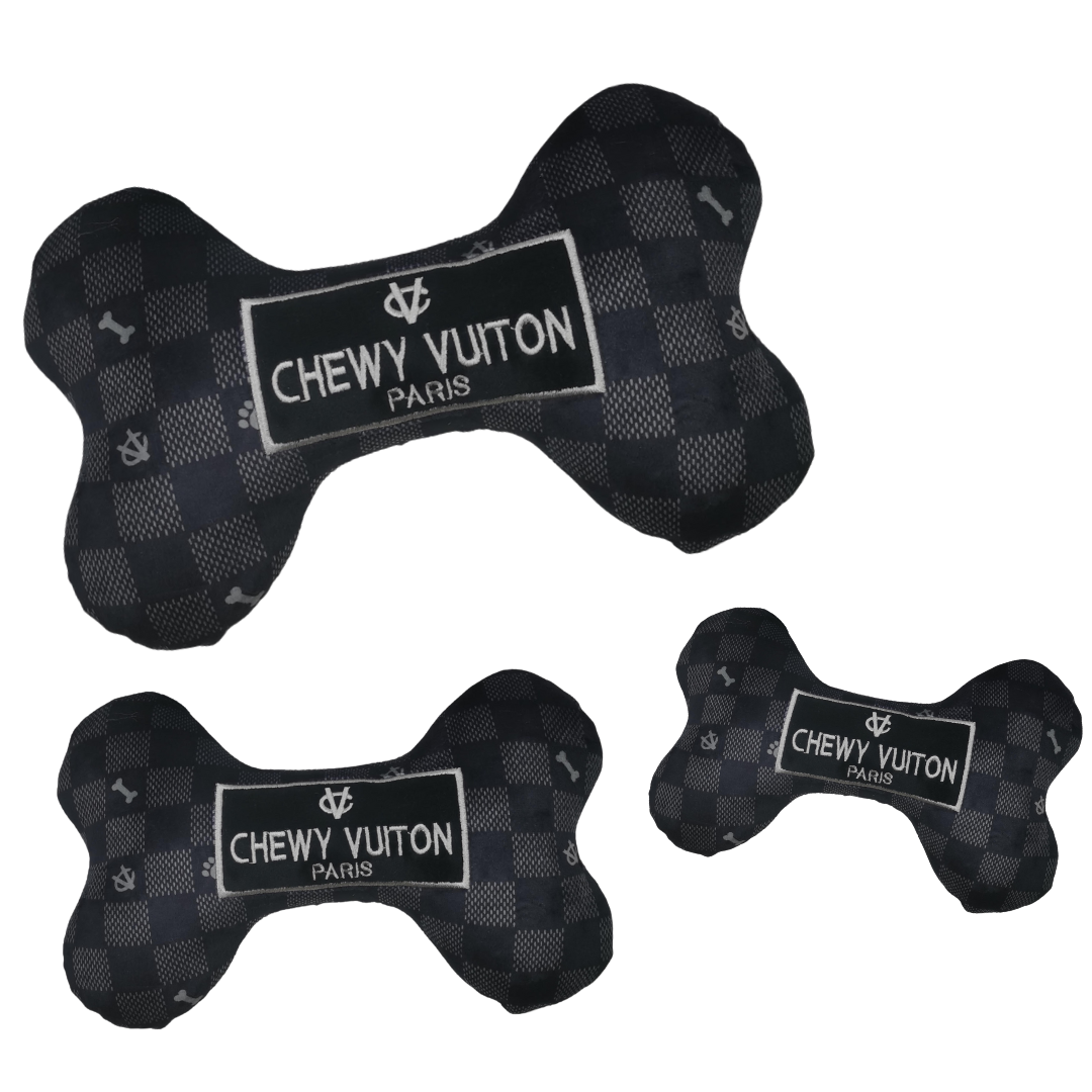 Haute Diggity Dog - Black Checker Chewy Vuiton Bone Squeaker Dog Toy  Image