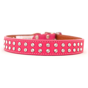 
            
                Load image into Gallery viewer, Dog Bar Tuscan Leather with Riveted Crystals Dog Collar 14&amp;quot; long x 3/4&amp;quot; wide Image
            
        