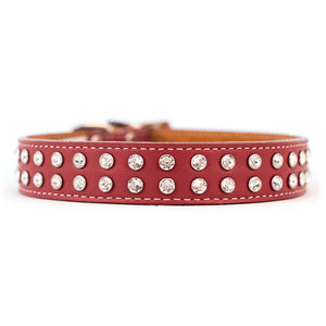 Dog Bar Tuscan Leather with Riveted Crystals Dog Collar 10" long x 1/2" wide Image