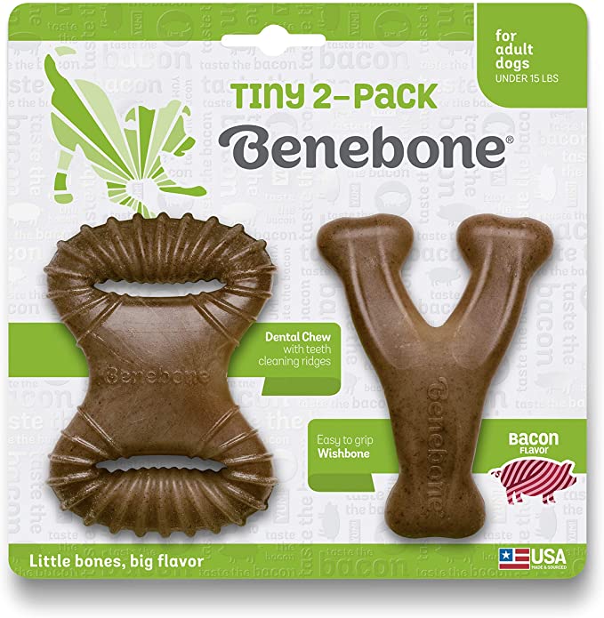 
            
                Load image into Gallery viewer, Benebone Tiny 2-Pack Chews Bacon Dental Chew &amp;amp; Bacon Wishbone Image
            
        