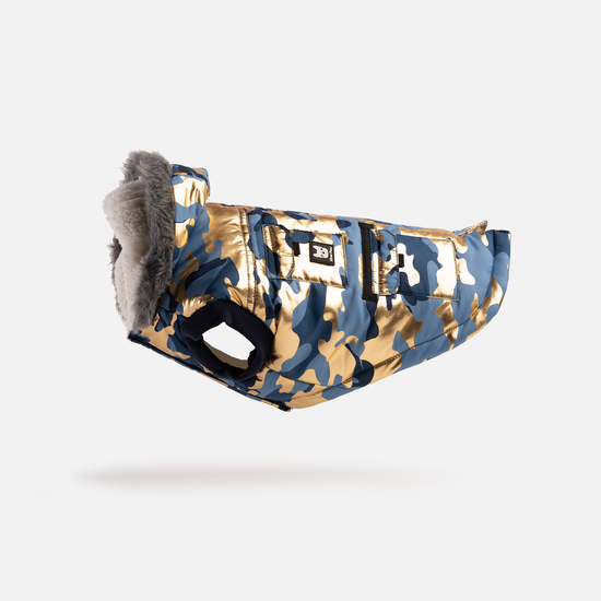 Load image into Gallery viewer, Silver Paw Metallic Camo Puffer Jackets Blue Camo Image
