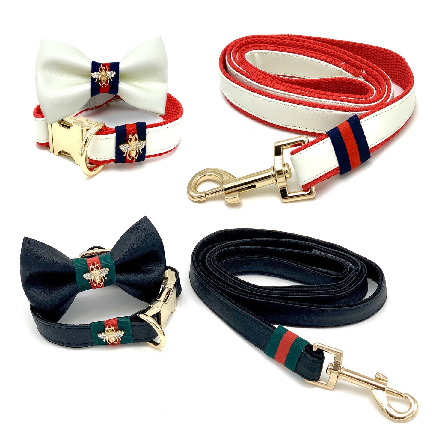 Bow Tie Gucci Dog Lead And Collar Designer Bee Collar, Leash, Bow