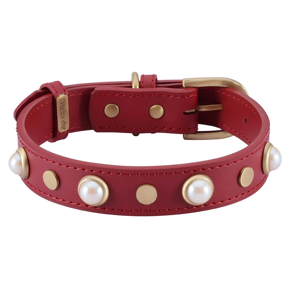 Dosha Boho Dog Collars Red w/ Glass Pearls Image