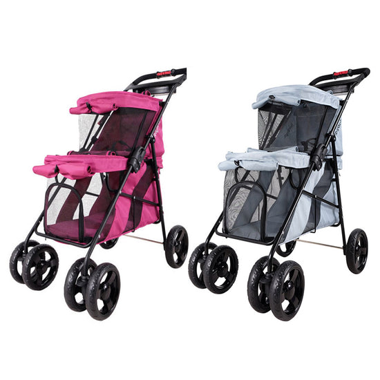pink double pet stroller Ibiyaya Double Decker Pet Bus